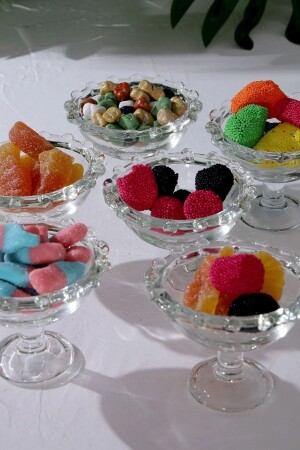 6 Adet Ayaklı Boncuklu Cam Lokumluk Şekerlik Drajelik Kahveyanı Çerezlik Sunumluk Ikramlık - Emir Home Shop