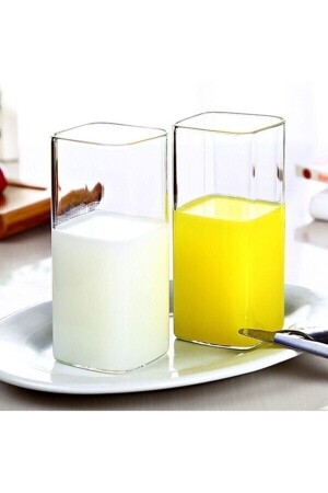 6 Adet Dikdörtgen Isıya Dayanıklı Borosilikat Trend Meşrubat Bardağı Kare Bardak mango123654aew - 2