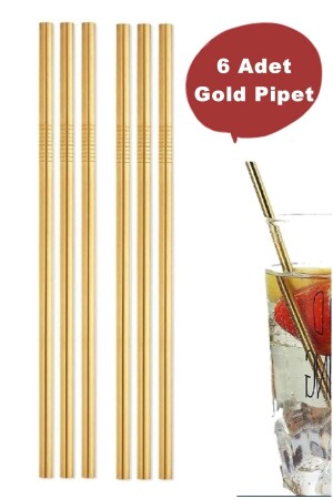 6 Adet Gold Pipet Paslanmaz Çelik Meşrubat Pipeti Çubuk Pipet - Kitchen Beauty