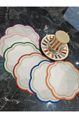 6 Cocktailservietten mit farbenfrohen und glitzernden Perlenstickereidetails, Kaffeebeilagenservietten, Präsentationsservietten - Lasetu