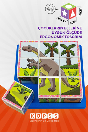 6 Farklı Dinozorlar Eğitici Puzzle Küpler 3d Küp Puzzle Seri 2 - Eğitici Oyuncak 3 4 5 6 Yaş KO009M007 - 5