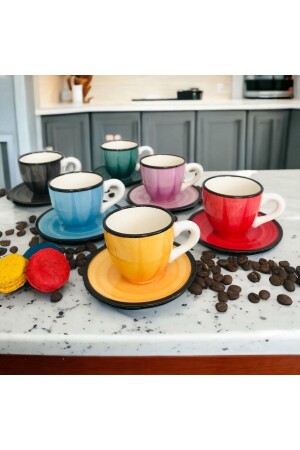 6 Kişilik 12 Parça Rengarenk Kahve Fincan Takımı Fnc55 - DURU HOME