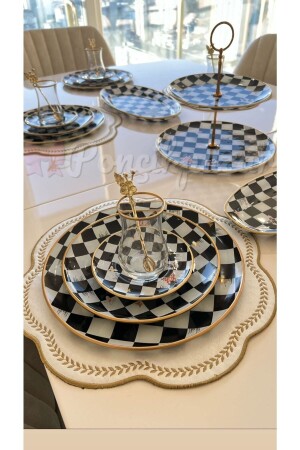 6 Kişilik 34 Parça Damalı Kahvaltı Ve Pasta Seti - Poncikpazar