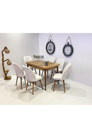 6 Kişilik Açılır Masa Sandalye Takımı Mutfak Masası Takımı Salon Masası Yemek Masası Masa Takımı - Kaktüs Avm