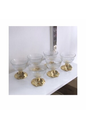 6 Lı Gold Ayaklı Cam Şekerlik Çerezlik Sunumluk Kelebekli Model Baharatlık MNL1022 - 3