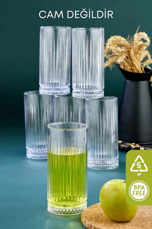 6 Lı Kristal Akrilik Su Meşrubat Bardağı 300 Cc Elysia Model Mika Bardak (CAM DEĞİLDİR) GM00365 - 3
