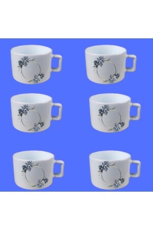6 Lı Renkli Çiçek Tasarımlı Çay Nescafe Fincan Takımı Deri Bileklik Hediyeli is-0007 - 1