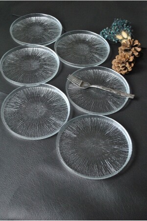 6 Parça Desenli Cam Mini Tatlı-kek-pasta Tabağı Seti 16cm - Porselen Diyarı