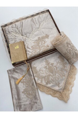 6 Parça Seccade Takımı Çeyizlik Bohça Kutulu Kadife Güpürlü Gelin Damat Seti - Ayhanhome