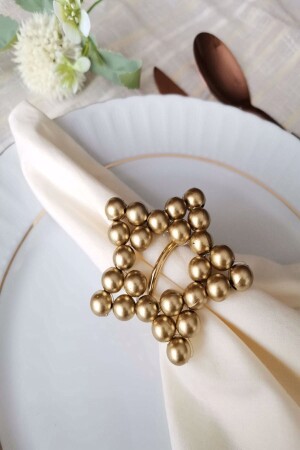 6 Stück goldener Metallring, glänzender Serviettenring aus Holzperlen 2196-2 - Emtory Home