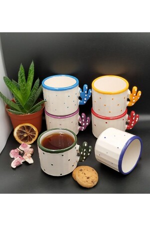 6 Stück Kaktus-Tasse – handgefertigte 150-ml-Tee-, Doppel-, Kaffee-, Espresso- und Nescafé-Tasse aus Keramik - Otogar Çini