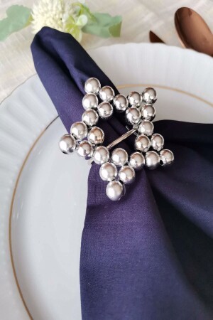 6 Stück silberner Metallring, glänzender Serviettenring aus Holzperlen 2196-2 - Emtory Home