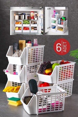 6-teiliger Mehrzweck-Organizer für den Schrank, unter der Spüle und im Kühlschrank, weiß NDY-TİM-141-2 - Nandy Home