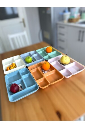 6-teiliger Tischteller mit 5 Fächern, luxuriöser Kunststoff-Picknick-Servierteller – Tischteller in 6 Farben, 21 x 31 x 3–3 cm - Hollyhome