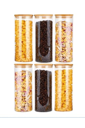 6-teiliges 1400-ml-Gewürzglas aus Glas mit Bambusdeckel, Dragee und Lebensmittelbehälter S8DG40010D0d038588r - Karçiçeği Home
