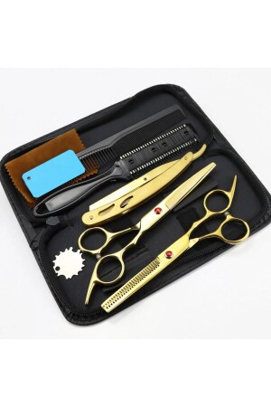 6-teiliges 6-Zoll-Valkyrie-Goldfarben-Friseur-Haarscheren-Rasierkamm-Set aus Stahl mit Ledertasche - Valkyrie