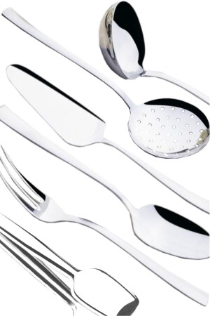 6-teiliges Serviergeschirr-Set für Meeresfrüchte, Sieb, Löffel, Schöpflöffel, Grillzange, Edelstahl - Nehir