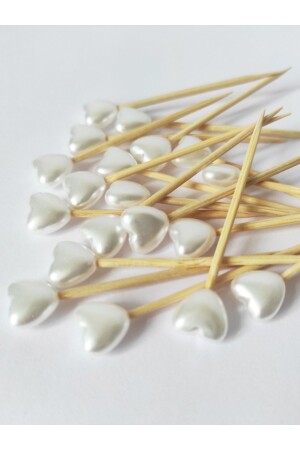 60 Adet Dekoratif Kalp Incili Kokteyl Kürdanı 6 Cm - Kalp 10 Mm Nişan Söz Kalpli Kürdan - Tasarı Mağazası