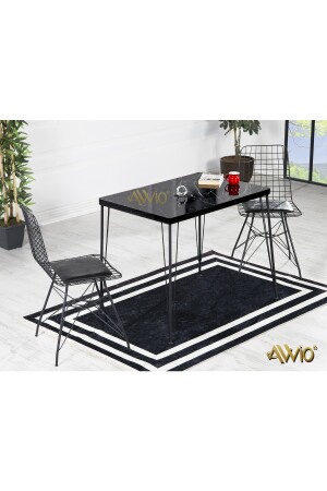 60x90 Ezgi 2 Kişilik Yemek Masası Takımı-mutfak Masası Takımı-siyah Mermer Desenli Oval Kenar AVVİO821 - 1