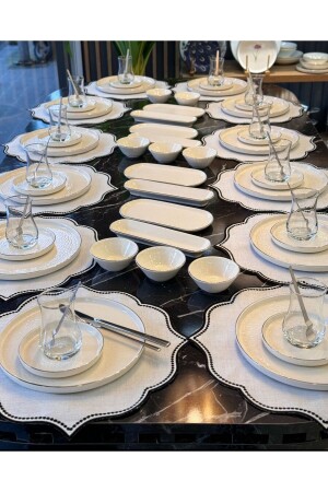 64-teiliges Platinum Modern Cream Frühstücksset für 12 Personen - Onedekor