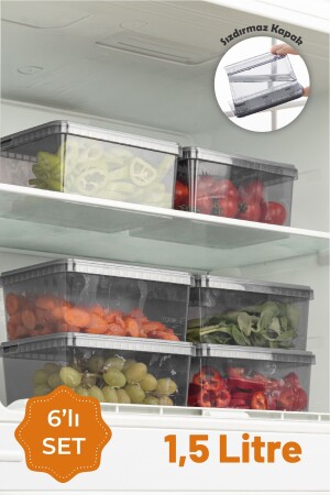 6lı 1-5 Litre Block Sızdırmaz Saklama Kabı Seti Antrasit - Vienev