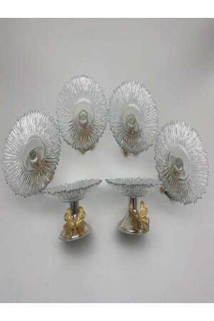 6'lı 13cm Gümüş Kelebek Detaylı Metal Ayaklı Cam Lokumluk , Sunumluk , Şekerlik, Çerezlik ayklcm022 - Fiyakalı Ürünler Atölyesi