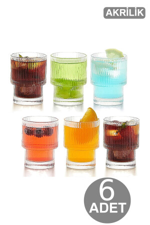 6'lı Bardak Takımı - Akrilik Stil Su Meşrubat Bardağı - Dekoratif Içecek Bardağı 300 ml Cam Değildir TGM-0044 - 1