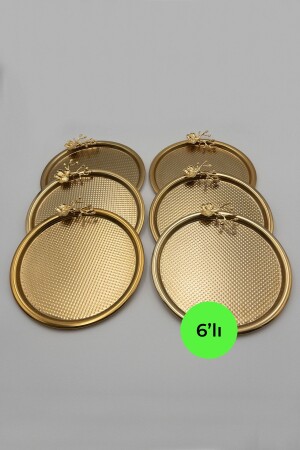 6'lı Japon Güllü Yuvarlak Gold Sunum Tepsisi, Pasta Çay Kahve Dekoratif Servis Tepsisi 22cm JGMT212-6X - Fiyakalı Ürünler Atölyesi