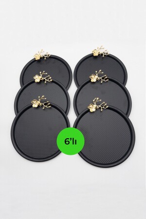 6'lı Japon Güllü Yuvarlak Siyah Sunum Tepsisi, Pasta Çay Kahve Dekoratif Servis Tepsisi 22cm JGMT212-6X - Fiyakalı Ürünler Atölyesi