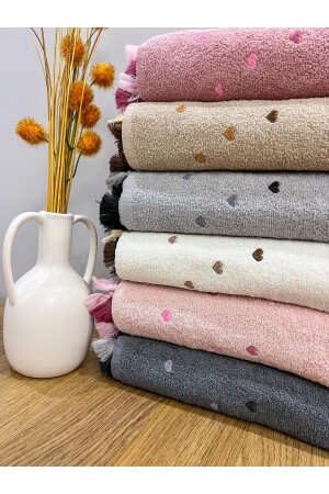 6'lı Kalp İşlemeli Püsküllü Çeyizlik 50x90 El Yüz Havlu Seti - Ayhanhome