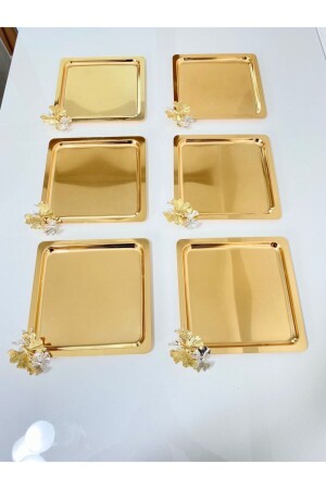 6'lı Lüx Kare Gold Kelebekli Titanyum Kaplama Servis ,çay ,kahve ,ikramlık Sunum Tepsisi MZKBK666 - 1
