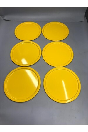 6'lı Metal Sarı Tek Kişilik Dekoratif Çay, Kahve Ve Pasta Servisi Sunum Tepsisi 23 Cm MZ22RNK666 - 1