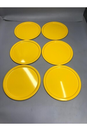 6'lı Metal Sarı Tek Kişilik Dekoratif Çay, Kahve Ve Pasta Servisi Sunum Tepsisi 23 Cm MZ22RNK666 - 3