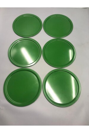 6'lı Metal Yeşil Tek Kişilik Dekoratif Çay, Kahve Ve Pasta Servisi Sunum Tepsisi 23 Cm MZ22RNK666 - 1