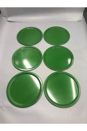 6'lı Metal Yeşil Tek Kişilik Dekoratif Çay, Kahve Ve Pasta Servisi Sunum Tepsisi 23 Cm MZ22RNK666 - 2
