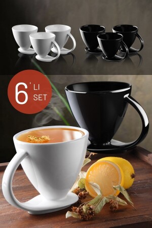 6'lı Set Özel Tasarım Kendinden Altlıklı Kahve, Bitki Çayı Vb. Kupa Fincan Takımı Syh-byz NDY-STR-2734-6 - 1