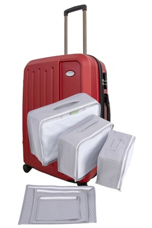 6'lı Valiz Düzenleyici Fileli Set - Gri Benekli Bavul Içi Organizer Set Seyahat Hurcu Puantiyeli EV.04183.05 - 1