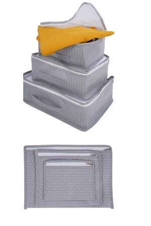 6'lı Valiz Düzenleyici Fileli Set - Gri Benekli Bavul Içi Organizer Set Seyahat Hurcu Puantiyeli EV.04183.05 - 2