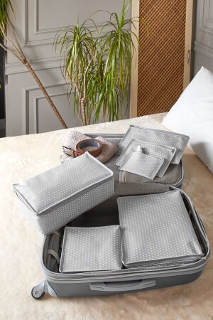 6'lı Valiz Düzenleyici Filesiz Set - Gri Benekli - Serstil