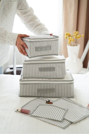 6'lı Valiz Düzenleyici Set - Gri Halat Desen - Serstil