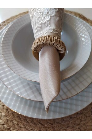 6'lı Vintage Makrome Ahşap Halka Peçete Yüzüğü Peçetelik Peçete Halkası Hediyelik Çeyizlik - pekars