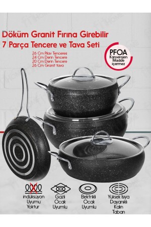 7 Parça 20-22 Cm Derin Tencere 26 Cm Pilav Tenceresi 26 Cm Tava Fırına Girebilir Granit Tencere Seti 7PARCATENCERESETİ - FİTHOME
