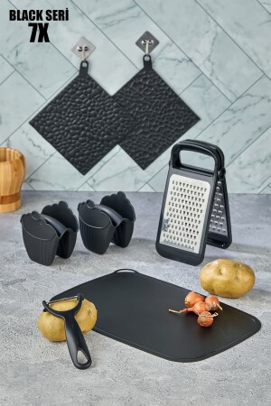7 Parça Pratik Mutfak Seti Siyah - Siyah Mutfak Aletleri Çeyiz Seti Pratik Mutfak Araç Gereçleri VG-677 - vipgross
