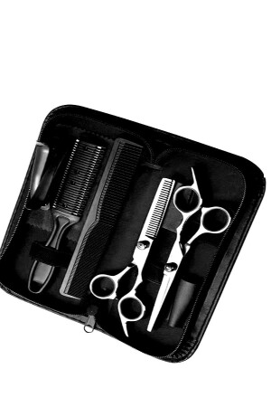 7 Stück 6 Zoll 17 cm Länge Titangrau Professionelle Friseur-Haarschere mit Lederetui - Uniquem