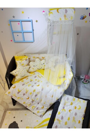 70x110 Baby-Schlafset mit Moskitonetz, Mond- und Sternmuster, 12-teilig, kompatibel mit Park-Kinderbetten (Kinderbett nicht im Lieferumfang enthalten). TAN10005 - 1