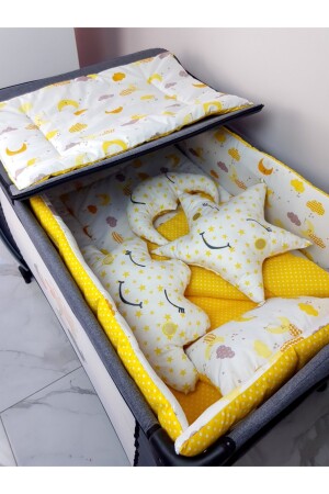 70x110 Baby-Schlafset mit Moskitonetz, Mond- und Sternmuster, 12-teilig, kompatibel mit Park-Kinderbetten (Kinderbett nicht im Lieferumfang enthalten). TAN10005 - 5