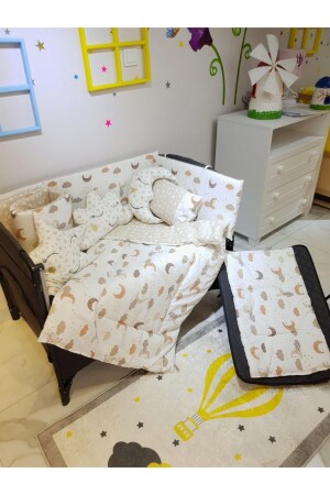 70x110 Park Beşiklere 10 Parça Bebek Uyku Seti - Kahverengi Ay Yıldız Desen (BEŞİ?K HARİ?Ç) - Bebek Iklimi