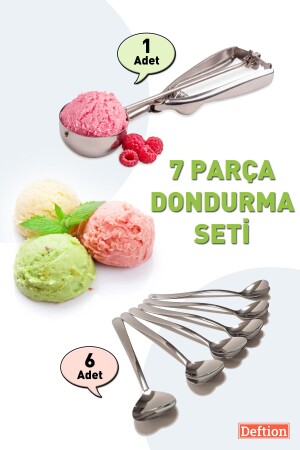 7li Çelik Dondurma Seti Bas Bırak Dondurma Koyma Alma Aleti Kaşığı Kepçesi Ve 6 Kalpli Uzun Kaşık deftion-dondurma-7li-v2 - Deftion
