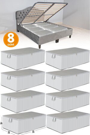 8 Adet - Antrasit Çizgili Büyük Boy Baza Altı Ve Çekyat Tipi Hurç 65 x 45 x 22 cm - Serstil