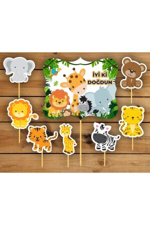 8 Adet Sevimli Hayvanlar Safari Kürdanlı Cupcake Pasta Süsü Süsleme Kalın Kağıt - Printiks